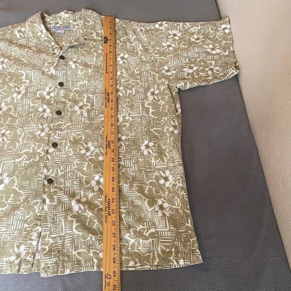 Vintage Pacific Scene Neutral Tan Floral Hawaiian Button Down Shirt Mens XL - Picture 10 of 13
